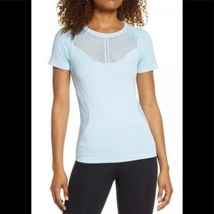 NWOT Zella Medium Blue Mesh Knit Seamless T-shirt